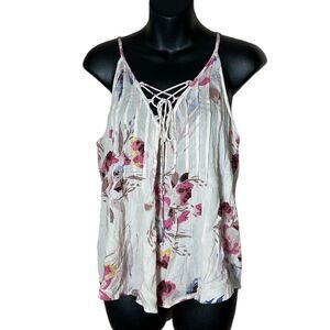Billabong women’s babydoll floral pleat tie front lace up floral fairy top med